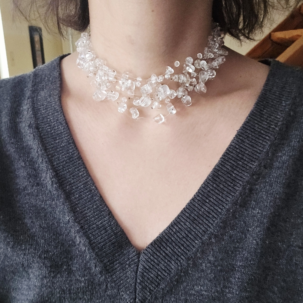 Dainty Glass Bead Clear Choker Feminine Layer Necklace